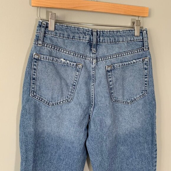 Forever21‎ high rise button fly distressed boyfriend medium wash denim jeans - Picture 5 of 11